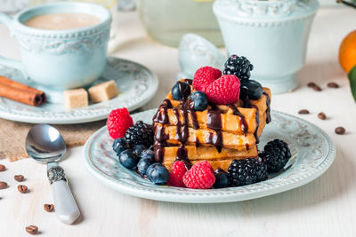 Close-up of breakfast served in plate