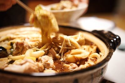 Close-up of served food on table