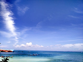 Scenic view of sea against blue sky