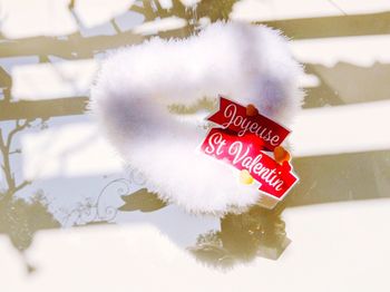 Close-up of text on snow