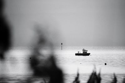 Boat sailing on sea against sky