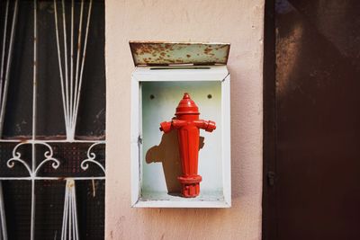 Red fire hydrant in building