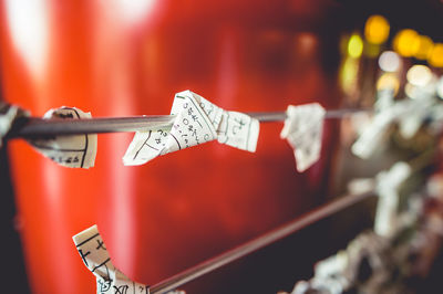 Close-up of text on red wall