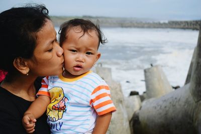 Mother and daughter at beach