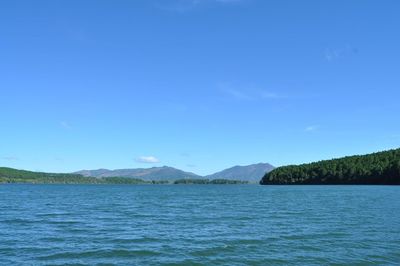 Scenic view of lake against blue sky