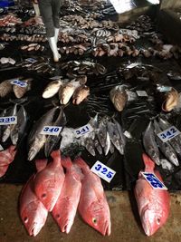 Midsection of men at market stall