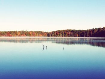 Scenic view of lake against clear sky