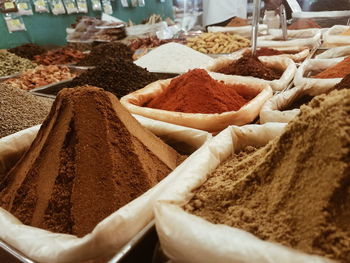 Close-up of spices for sale at market stall