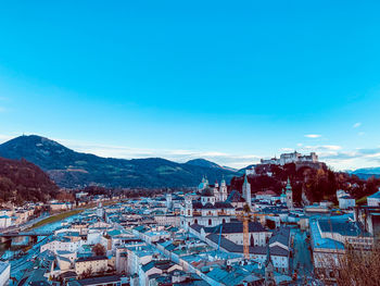 Townscape against blue sky