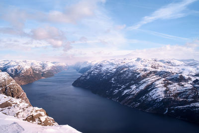 Scenic view of snowcapped mountains against sky