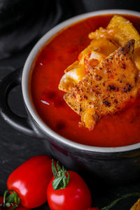 High angle view of tomato in bowl on table