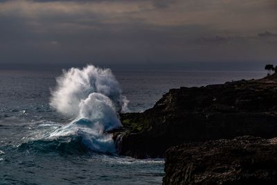 Sea waves breaking against rocks