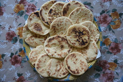 High angle view of bread on table