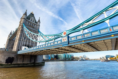 View of bridge over river against cloudy sky