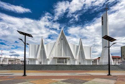 Low angle view of built structures against sky