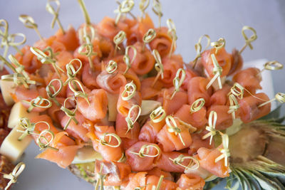 Close-up of food in pineapple on table