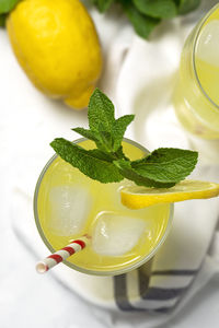 High angle view of drink on table