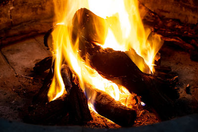 Close-up of bonfire at night