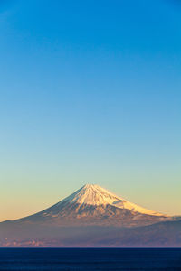 Scenic view of sea and mt.fuji  against blue sky