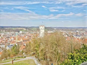 High angle view of townscape against sky