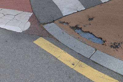 High angle view of arrow symbol on road