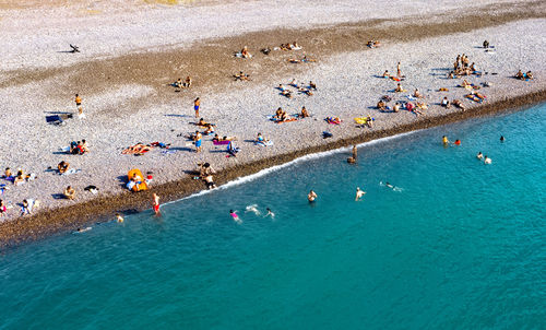 High angle view of people on beach