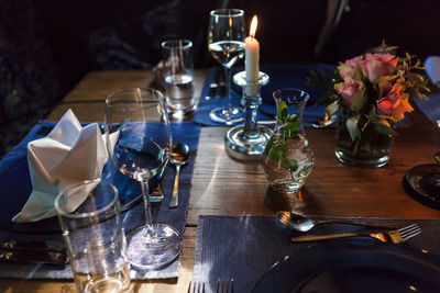 View of wine glasses on table