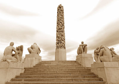 The monolith of the vigeland installation in frogner park, oslo, norway in sepia tone