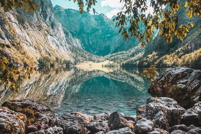 Scenic view of lake and mountains