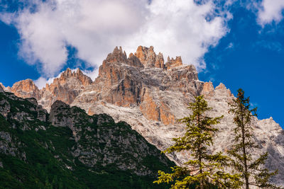 Low angle view of rock formations against sky