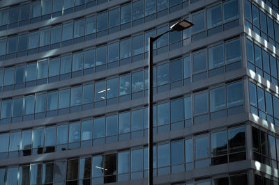 Low angle view of modern glass building in city