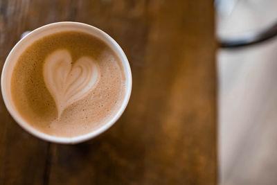 High angle view of coffee on table