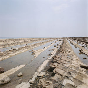 Scenic view of beach against clear sky