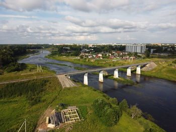 High angle view of bridge over river against sky