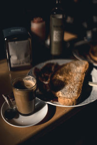 Close-up of coffee served on table