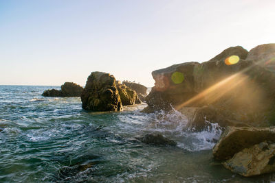 Scenic view of sea against clear sky