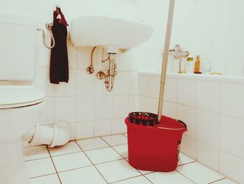 Tiled floor in bathroom