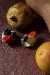 High angle view of fruits on table