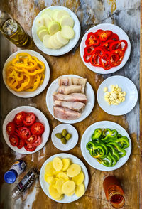 High angle view of food on table