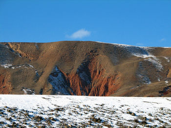 Snow covered landscape against sky