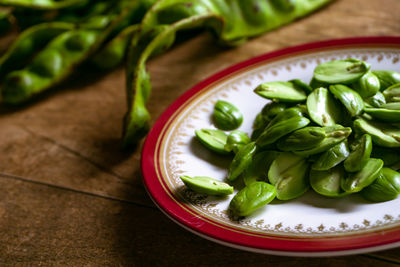 High angle view of salad in plate on table