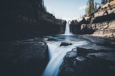 Idyllic view of waterfalls on mountain