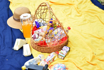 High angle view of toys on table