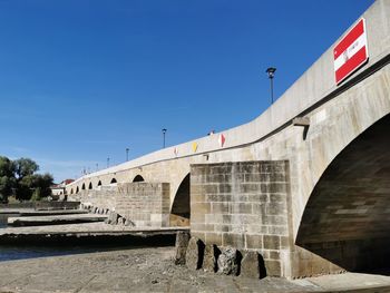 Low angle view of bridge against clear blue sky