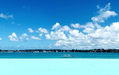 Scenic view of sea against blue sky