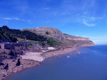 Scenic view of sea against blue sky