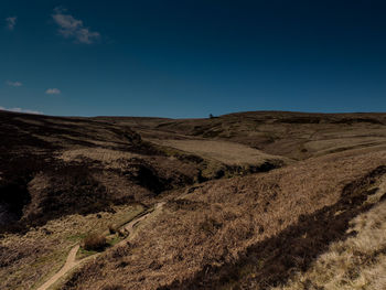 Scenic view of landscape against clear blue sky