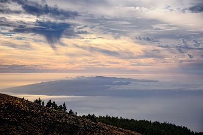 Scenic view of landscape against sky during sunset