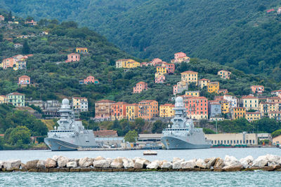 La spezia, italy, july 30, 2023. military boats off the port of la spezia