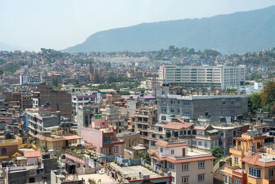 High angle view of townscape against sky